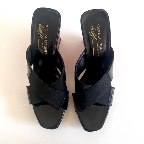 Donald Pliner Ishi Black/Red Patent Leather Elastic Strap Wedge Sandals 8.5M - Picture 5 of 16